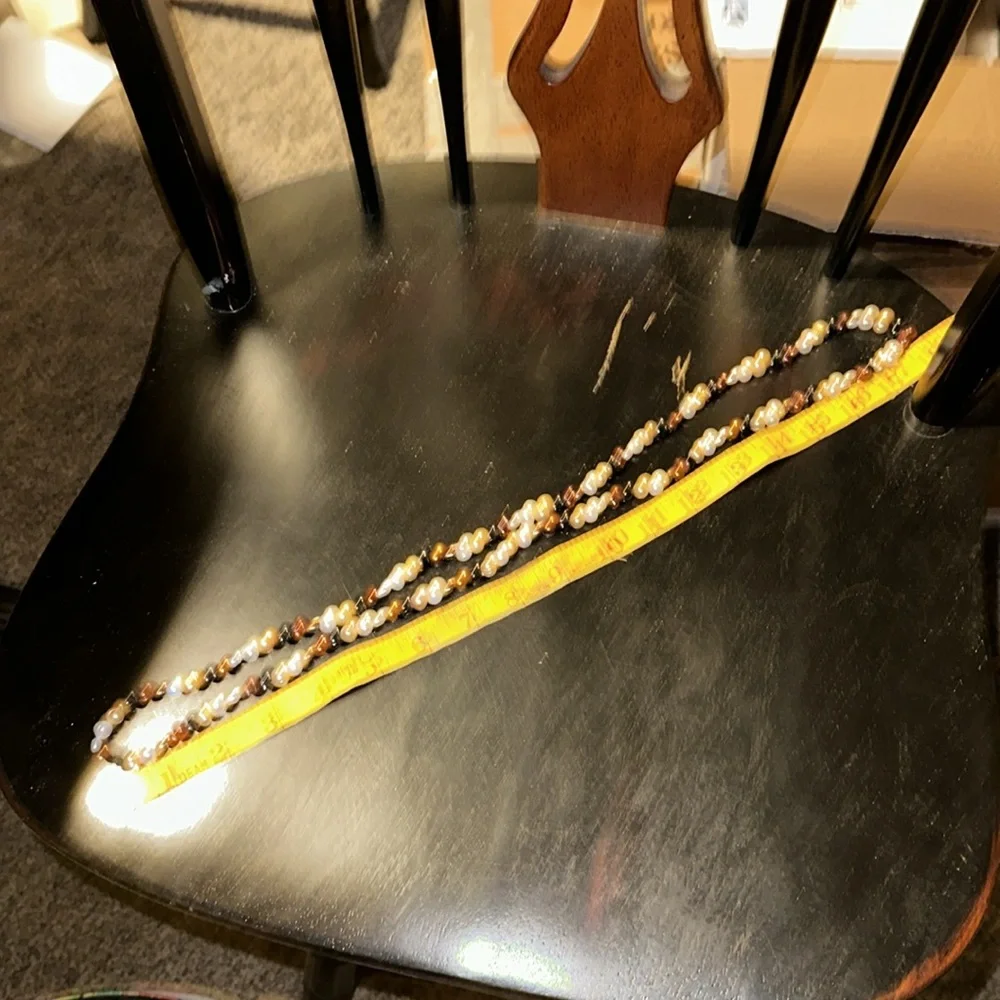 Freshwater Multi-Color Pearl Necklace. (Brown Copper, Gold and Off White tones) - Picture 3 of 4